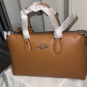 NWT - Coach Brown Pebbled Leather Satchel Handbag. Color: Light Saddle